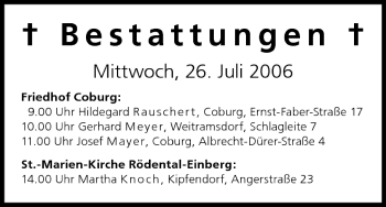 Anzeige von Bestattungen vom 26.07.2006 von MGO