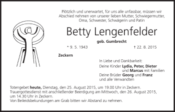 Anzeige von Betty Lengenfelder von MGO