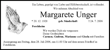 Anzeige von Margarete Unger von MGO