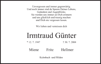 Anzeige von Irmtraud Günter von MGO