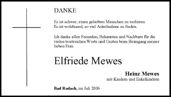 Anzeige von Elfriede Mewes von MGO