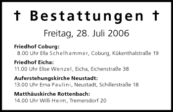 Anzeige von Bestattungen vom 28.07.2006 von MGO