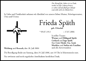 Anzeige von Frieda Späth von MGO