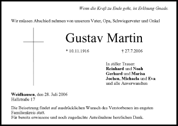 Anzeige von Gustav Martin von MGO