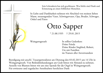 Anzeige von Otto Sapper von MGO