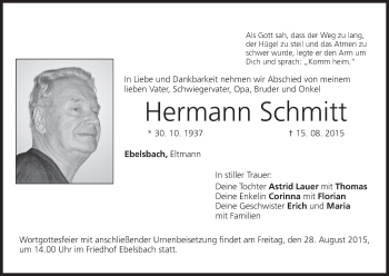 Anzeige von Hermann Schmitt von MGO