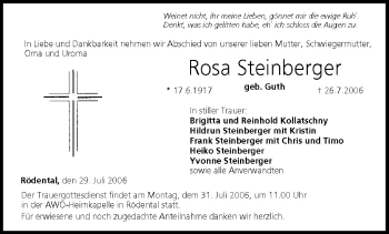 Anzeige von Rosa Steinberger von MGO