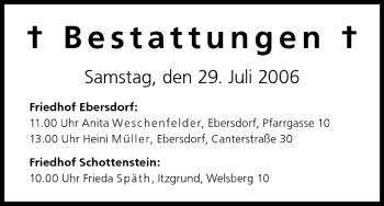 Anzeige von Bestattungen vom 29.07.2006 von MGO