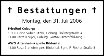 Anzeige von Bestattungen vom 31.07.2006 von MGO