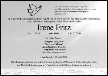 Anzeige von Irene Fritz von MGO