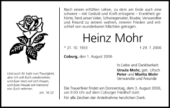 Anzeige von Heinz Mohr von MGO
