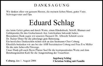 Anzeige von Eduard Schlag von MGO
