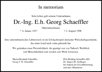 Anzeige von Georg Schaeffler von MGO