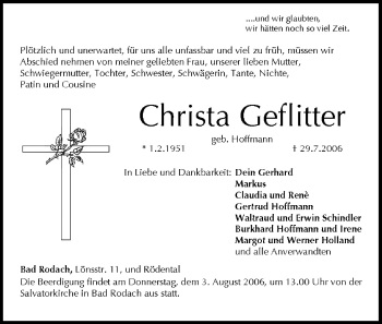 Anzeige von Christa Geflitter von MGO