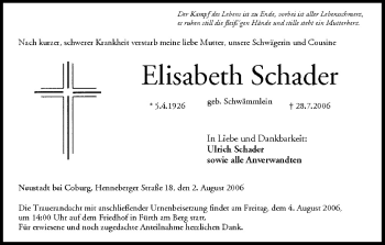 Anzeige von Elisabeth Schader von MGO