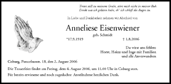 Anzeige von Anneliese Eisenwiener von MGO