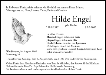 Anzeige von Hilde Engel von MGO