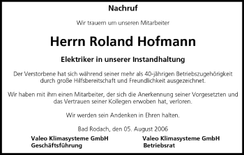Anzeige von Roland Hofmann von MGO