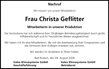 Anzeige von Christa Geflitter von MGO