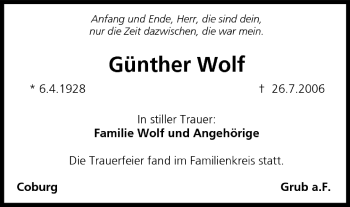 Anzeige von Günther Wolf von MGO