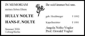 Anzeige von Hully und Hans Nolte von MGO