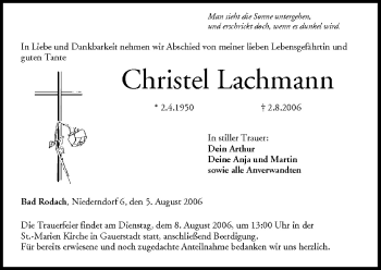 Anzeige von Christel Lachmann von MGO
