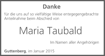 Anzeige von Maria Taubald von MGO