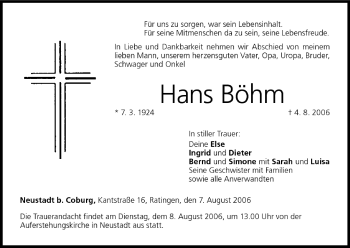 Anzeige von Hans Böhm von MGO