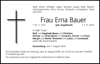 Anzeige von Erna Bauer von MGO