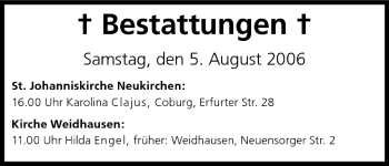 Anzeige von Bestattungen vom 05.08.2006 von MGO
