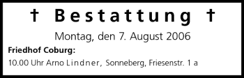 Anzeige von Bestattungen vom 07.08.2006 von MGO
