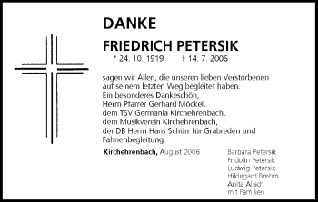 Anzeige von Friedrich Petersik von MGO