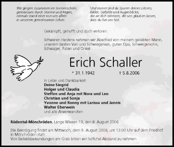 Anzeige von Erich Schaller von MGO