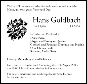 Anzeige von Hans Goldbach von MGO