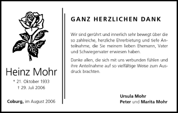 Anzeige von Heinz Mohr von MGO