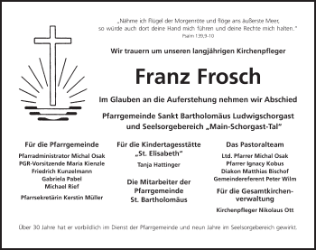 Anzeige von Franz Frosch von MGO