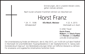 Anzeige von Horst Franz von MGO