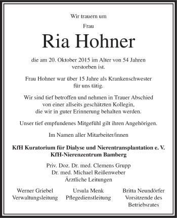 Anzeige von Ria Hohner von MGO