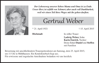 Anzeige von Gertrud Weber von MGO