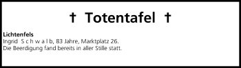 Anzeige von Totentafel vom 23.09.2015 von MGO