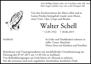 Anzeige von Walter Schell von MGO
