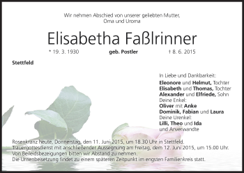Anzeige von Elisabetha Faßlrinner von MGO