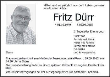 Anzeige von Fritz Dürr von MGO