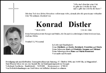 Anzeige von Konrad Distler von MGO