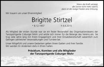Anzeige von Brigitte Stirtzel von MGO