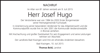 Anzeige von Josef Hugo von MGO