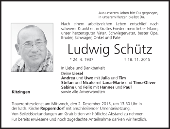 Anzeige von Ludwig Schütz von MGO