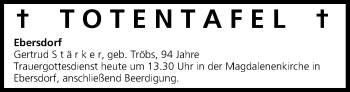 Anzeige von Totentafel vom 21.03.2015 von MGO