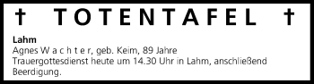Anzeige von Totentafel vom 01.04.2015 von MGO