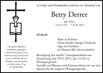 Anzeige von Betty Derrer von MGO